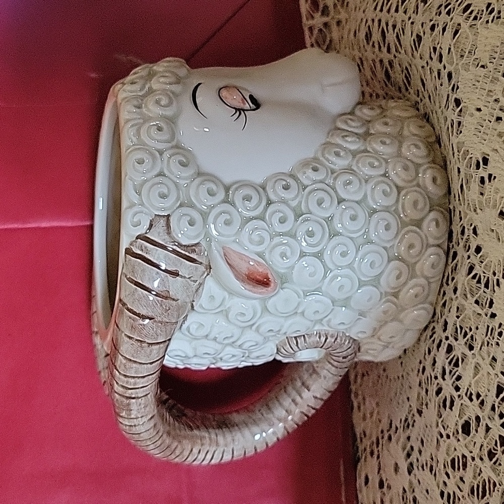 Vintage Figural Ram Sheep Head Face Mug with Horns Handle MIJ
